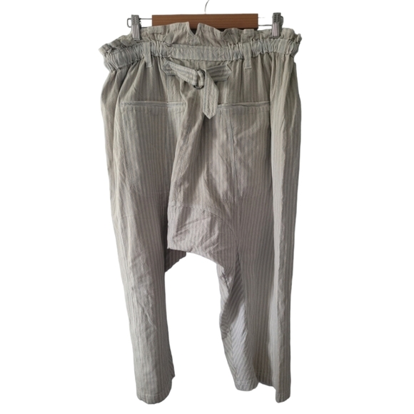 Free People Runyon Drop Crotch Baggy Oversized Paper Bag Waist Blue Cream Combo - Picture 5 of 7